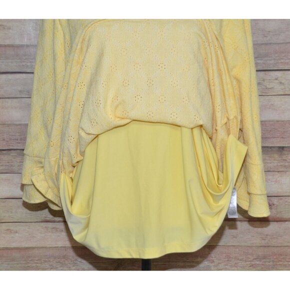 Chico's 4 US XXL 1X Butter Yellow Eyelet Blouse Top 3/4 Ruffle Sleeve Scoop Neck - Picture 4 of 12